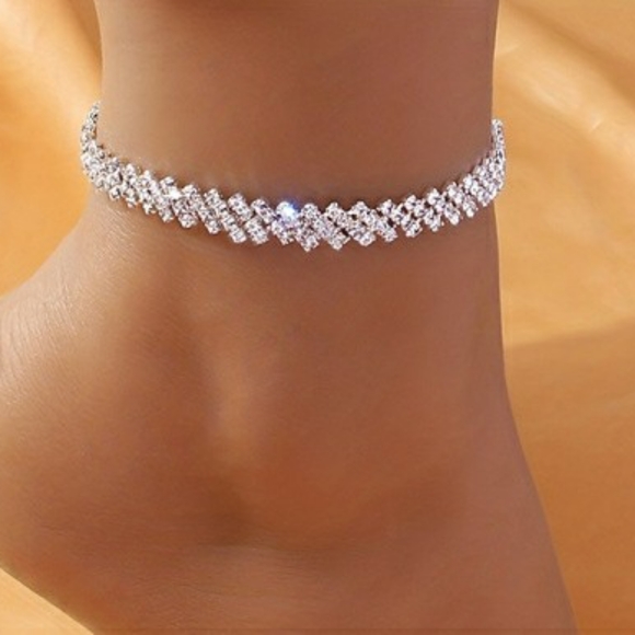 Rhombus Rhinestone Beaded Tennis Chain Ankle - Picture 6 of 8